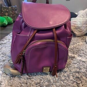 Dooney and Burke purple pink leather drawstring closure backpack